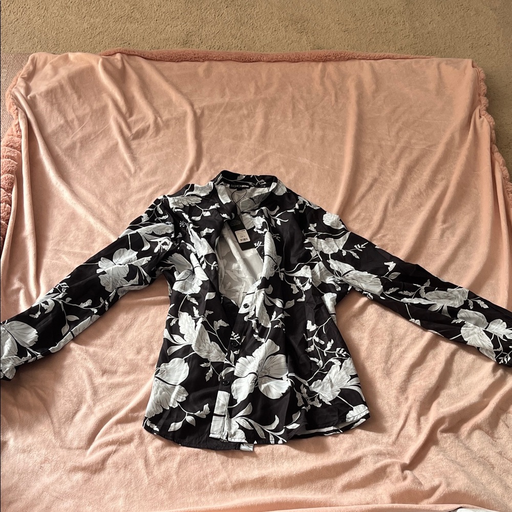 Floral Black and White Women's Blouse